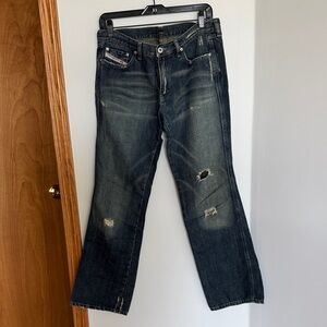 Diesel Women's Dark Blue Flare Jeans with Distressed Detailing